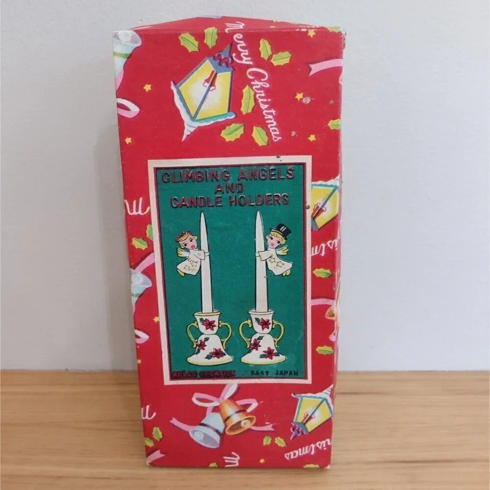 Vintage 1950s Relco Climbing Angels Candle Huggers & Candle Holders W/ Box
